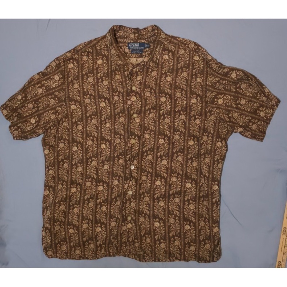 Polo Ralph Lauren Shirt Mens XL‎ Loop Open Collar Camp Caldwell Silk Linen Rare